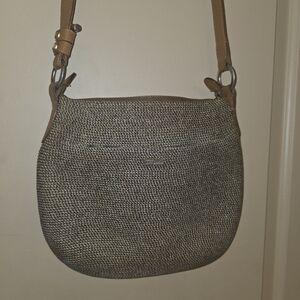 Eric Javits Woven Squishee Shoulder Brown Bag with Brown Leather Trim